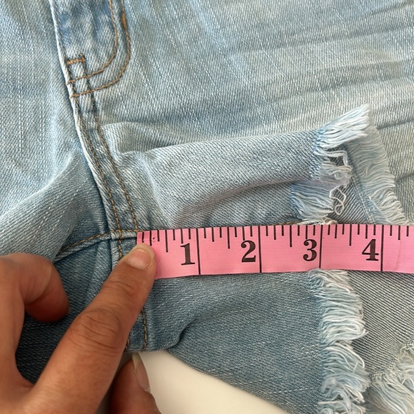 Pinkblush Light Wash Fringe Hem Maternity Denim Jean Shorts - Picture 7 of 9